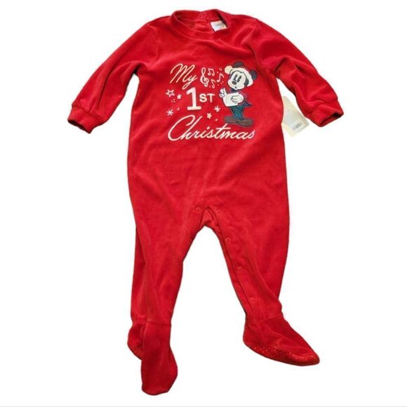 DISNEY Store Baby Mickey Mouse ''My First Christmas'' Sleeper Pajama 18 - 24 mo - Picture 1 of 5